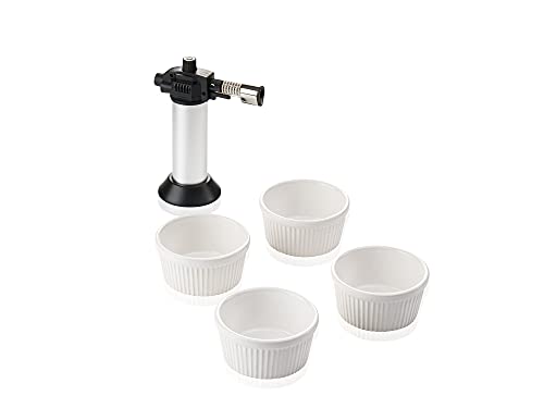 Leifheit Crème-Brûlée-Set, 4 hochwertige und feuerfeste weiße Keramikschälchen,...