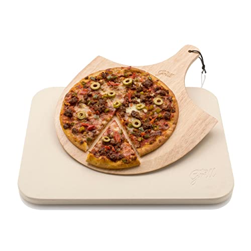 Pizzastein Hans Grill Pizza Ofenstein mit Holz Pizza Peel Brett | Langlebig, dick & echt Holz,...