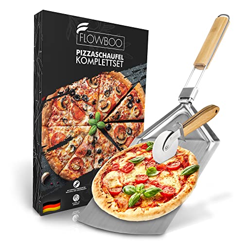 Flowboo Pizzaschieber Edelstahl | Pizza Set mit XXL Pizzaschaufel & Schneideroller | Pizza Schieber...