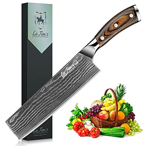 LA TIM'S Damaskus Hackmesser Nakiri Messer, Professionelle Küchenmesser aus japanischem VG-10...
