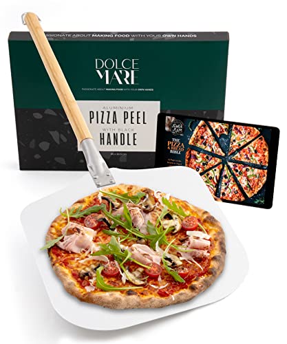 DOLCE MARE Pizzaschieber - Aluminium Pizzaschaufel mit robustem Bambusholzgriff für angenehme...